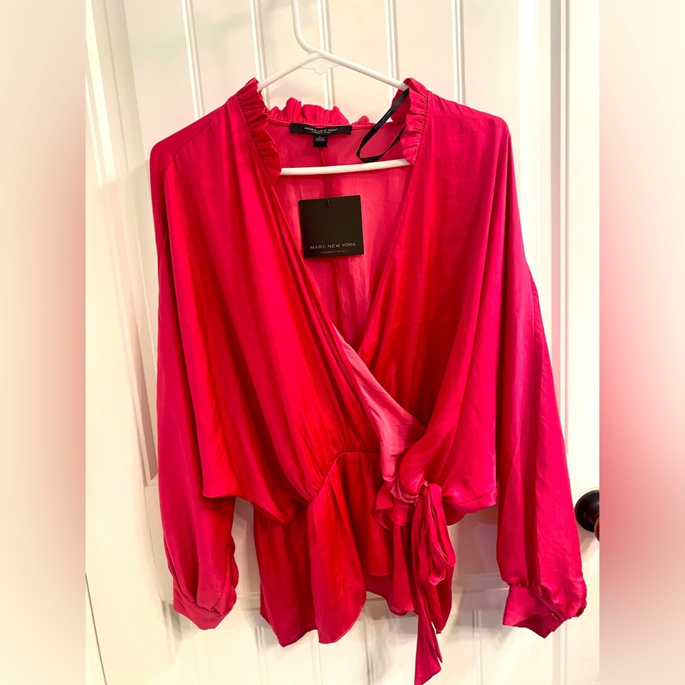 Super cute silky long sleeve wrap shirt by Marc New York